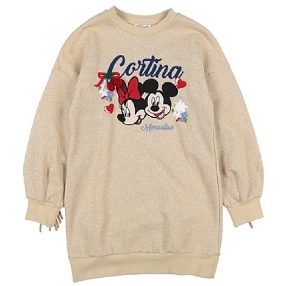 MonnaLisa Cortina Disney Mickey Minnie Mouse Glitter Gold Fringe Dress Size 6